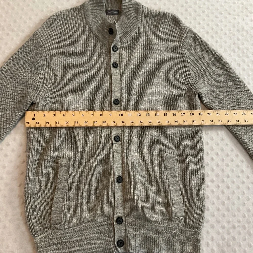 Van Heusen Mens Gray Cotton Blend Ribbed Knit Button Front Cardigan‎ Sweater